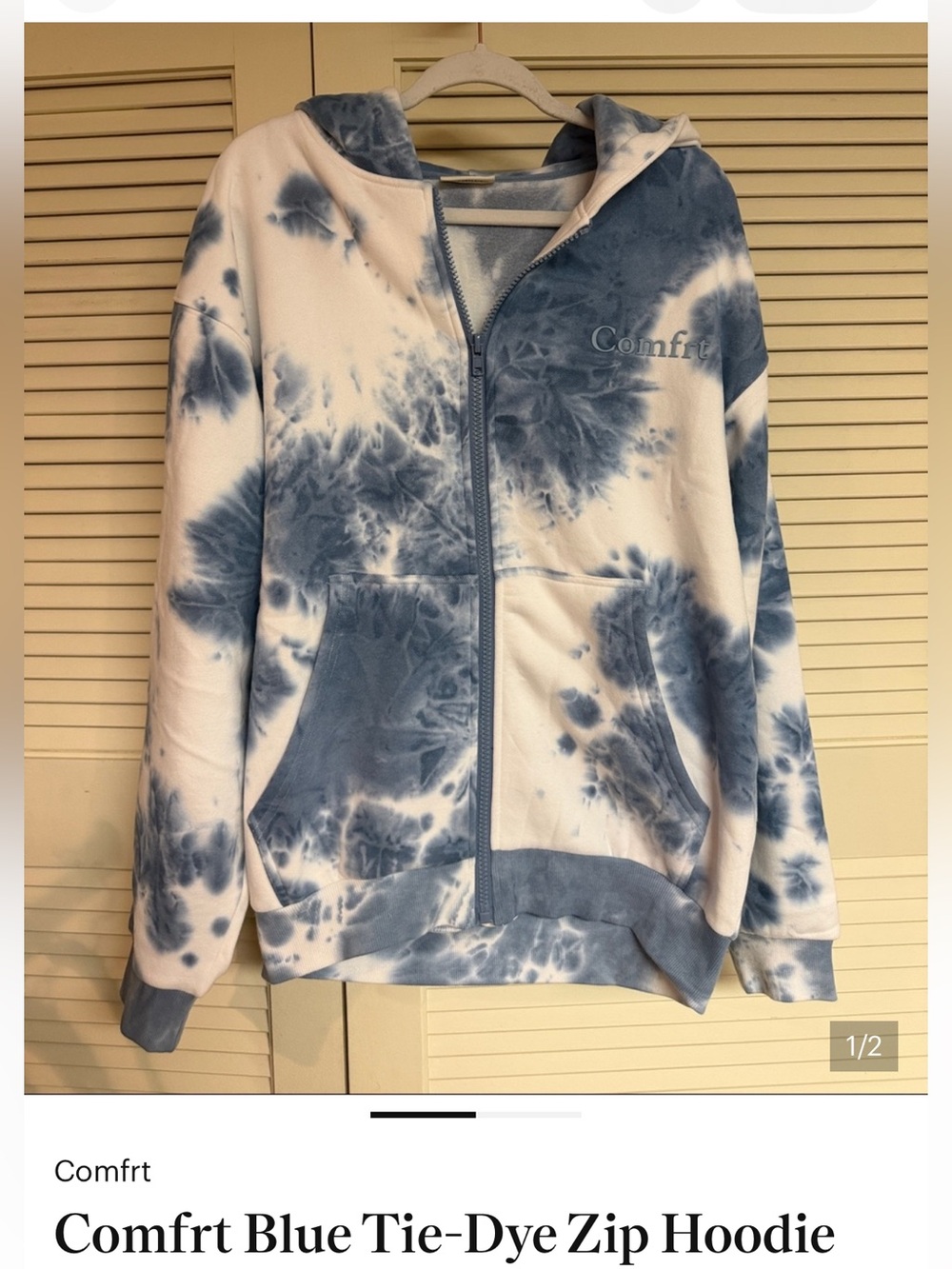 Blue and White Tie-Dye Zip Hoodie. COMFT. BRAND. NEW  in bag